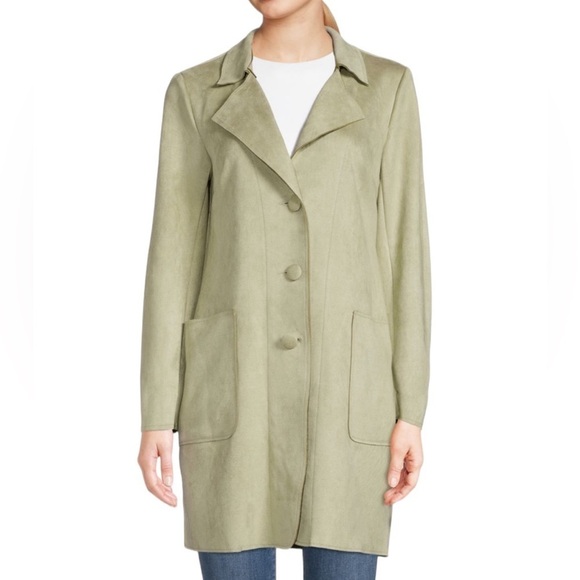 Magaschoni Jackets & Blazers - Magschoni Medium Sage Green Faux Leather Pea Coat O3